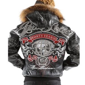 Pelle Pelle Black World Tour 1978 Leather Bomber Jacket with Fur Hood